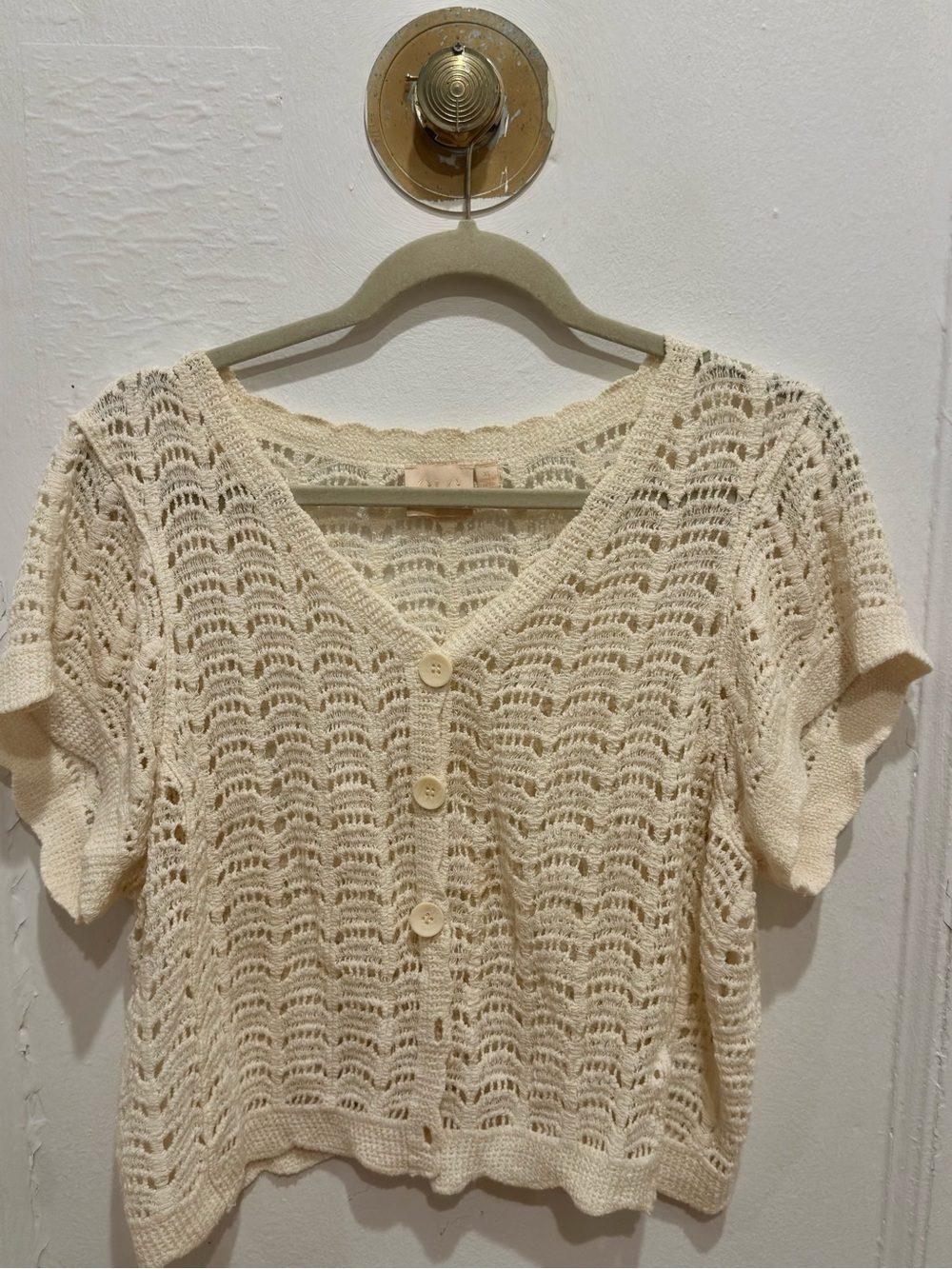 G.L.G (Good Luck Gem) Crochet Button Front Short Sleeve Top